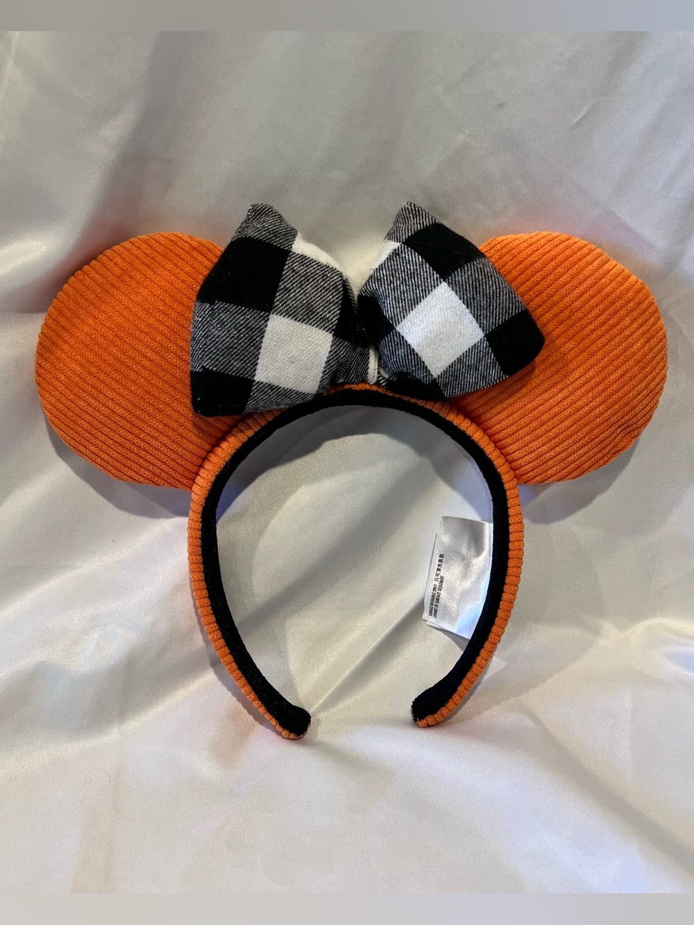 Disney Parks 2020 Halloween Minnie Ears Orange Corduroy Plaid Bow